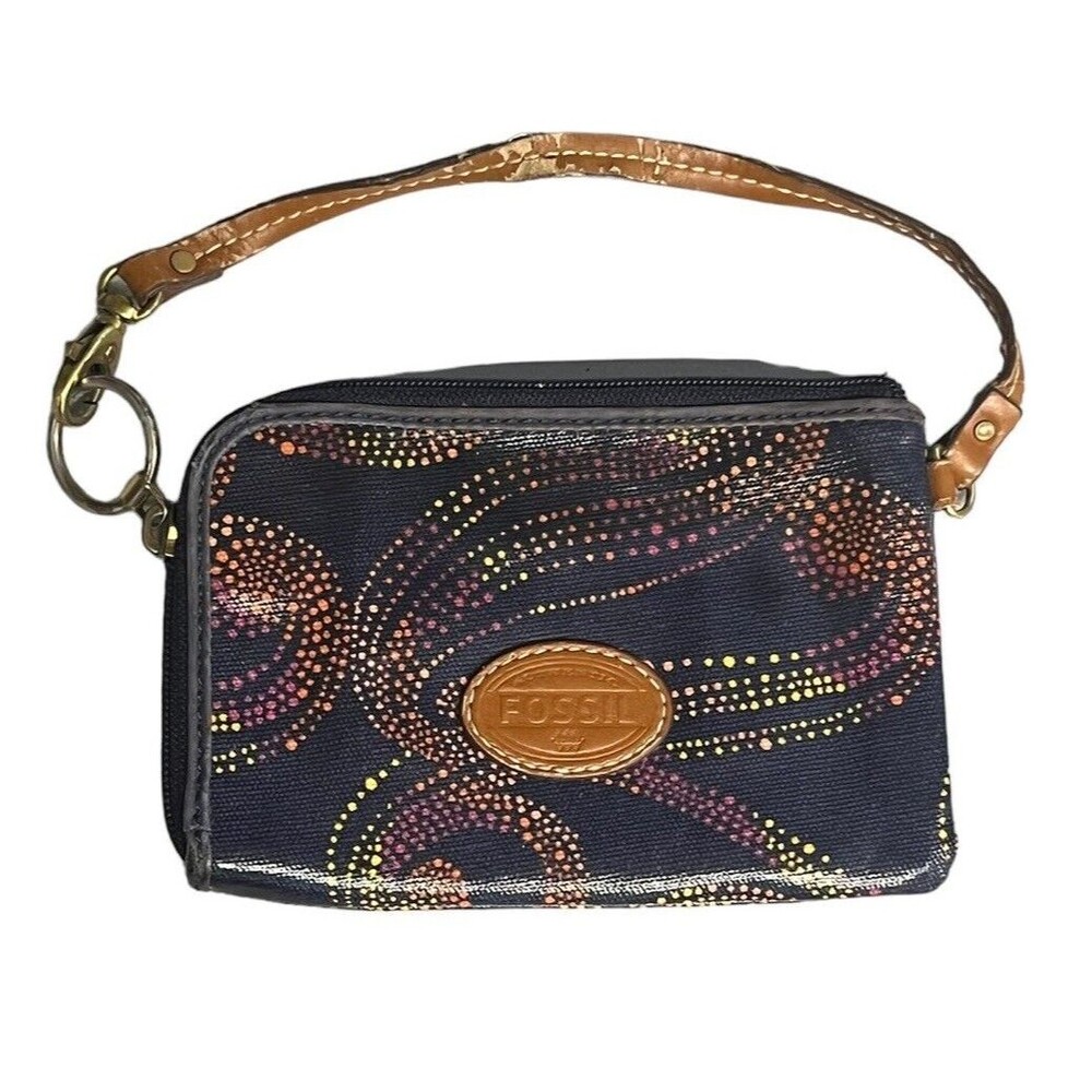 Fossil Key Per Wristlet Card Wallet Comact Leather Patch Design on Canvas